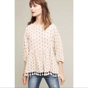 Anthropologie Eri + Ali Drouett Tasseled Top Print